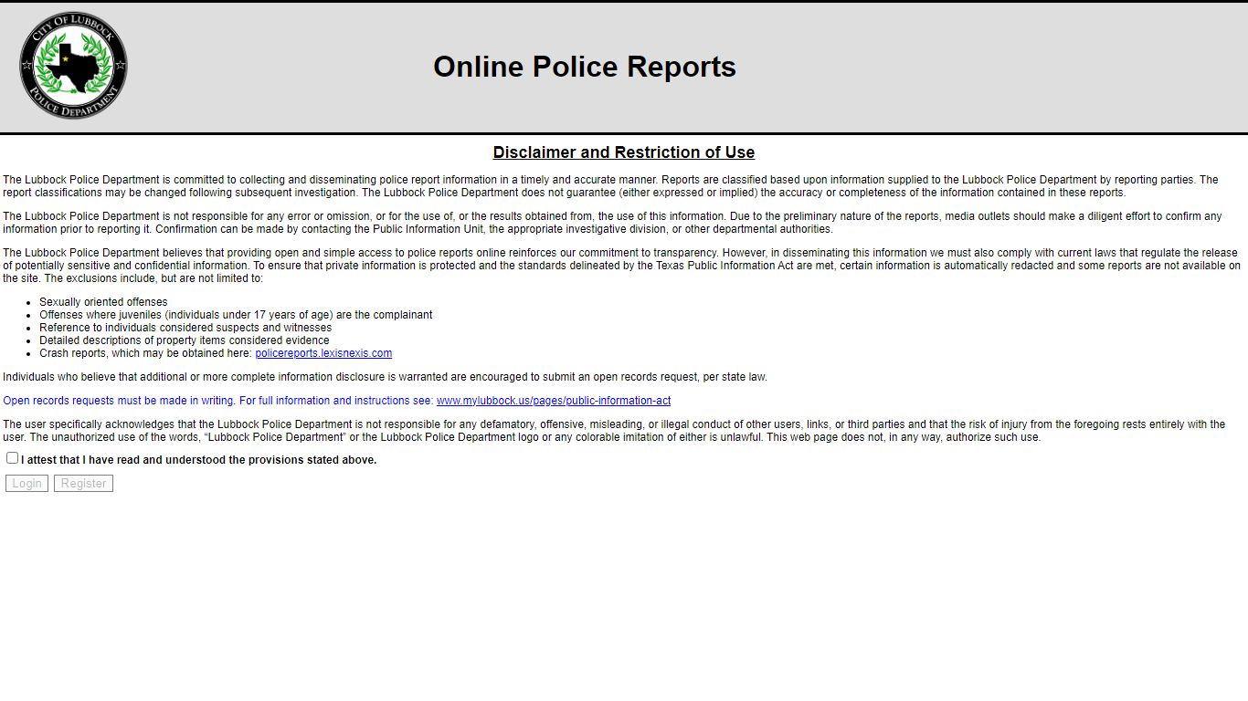 City of Lubbock -- Online Police Reports